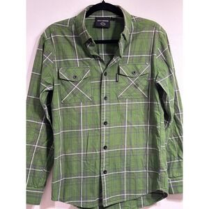 Harley Davidson Men's 100% Cotton Flannel Green Plaid Long Sleeve ‎ Small  Shirt